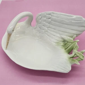 Plato de baratija vintage Fitz & Floyd Swan 1986 porcelana blanca  - Imagen 1 de 10