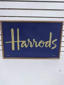 VTG Harrods London Irish Linen Framed Tapestry Advertisement Sign By Ulster BH - Picture 1 of 7