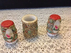 Vtg Sea Shell Gravel Art Toothpick S&P SET  Florida Souvenir Beach Retro Decor - Picture 1 of 2