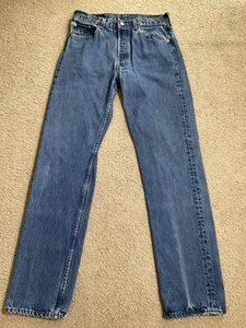 VINTAGE LEVIS 501 JEANS BLUE 33x34 BUTTON FLY LATE 90s MADE IN USA WPL 423 - Picture 1 of 17