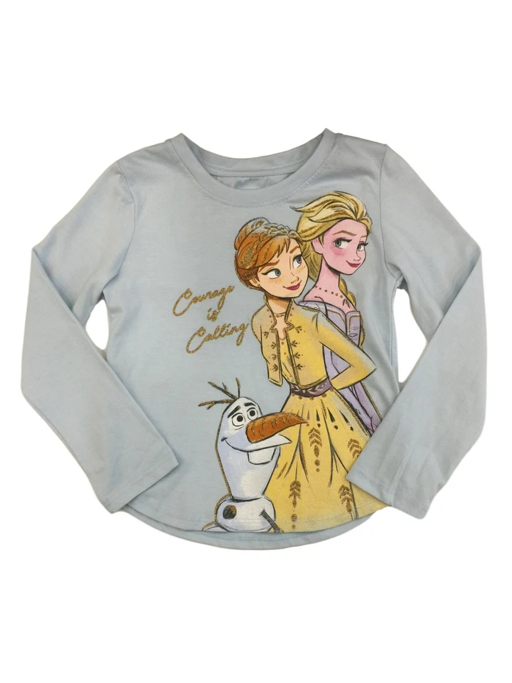 Disney Frozen 2 Girls Elsa Anna & Olaf Courage Is Calling Blue Shirt - Image 1 of 1
