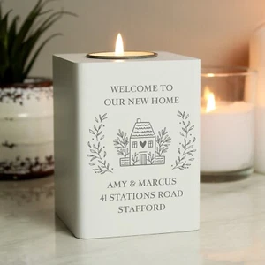 Personalised HOME Wooden Tealight Holder - Birthday Wedding House warming gifts - Picture 1 of 6
