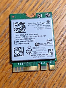 Dell Inspiron 15 5558 Dual Band Wifi Wireless Bluetooth Card 3160NGW N2VFR @1A7 - Picture 1 of 2