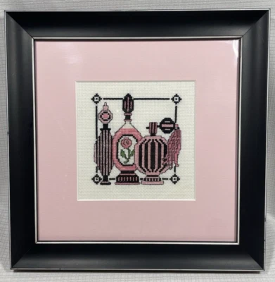 Perfume vintage retro Art Deco punta de aguja kitsch rosa decoración de baño enmarcado Foto 1 de 4