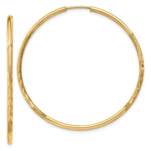 10K Yellow Gold 1.5mm Satin Diamond-cut Endless Hoop Earrings L- 39 mm, W-39 mm - Picture 1 of 4