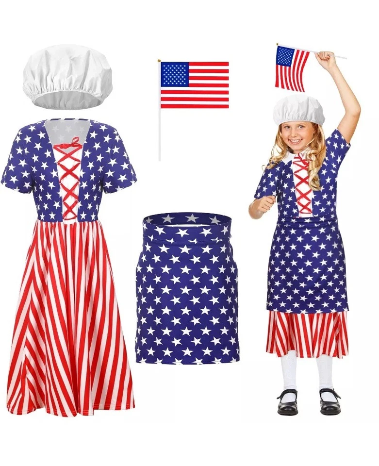 4 Piezas Disfraz Patriótico para Niñas 4 de Julio Traje para Niños Juegos con disfraces Halloween Foto 1 de 1
