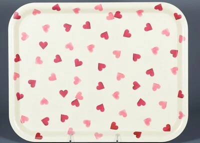 EMMA BRIDGEWATER PINK HEARTS Melamine Birch Wood Rectangular Tray Sweden 11"x14" - Image 1 of 3