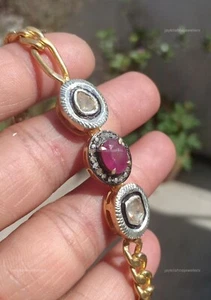 Rubin Edelstein Armband, 925 Sterlingsilber Polki & Scheibe Diamant Armband - Bild 1 von 6