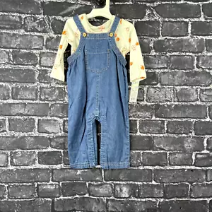Cat & Jack 6-9 Months Halloween Denim Overalls Set Top Pumpkins - Picture 1 of 14