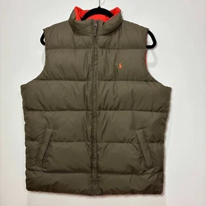 Polo Ralph Lauren Reversible Puffer Vest Boys XL Green Orange Down Feather Pony - Picture 1 of 10