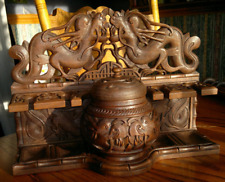 Rare c1900 Antique Anglo Indian Carved Lion Dragon Pipe Rack & Tobacco Jar