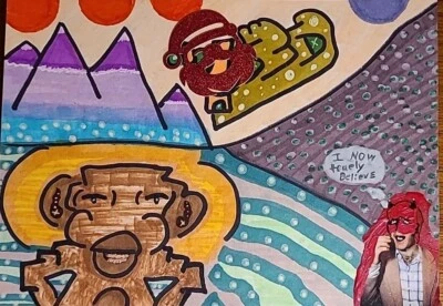 Original Painting Andy Kaufman Mushroom Ideas Desert Monkey Santa Claus Mountain - Image 1 of 4