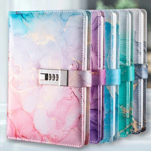 Diary with Lock Combination Lock Journal Notebook A5 PU Leather Journal Personal - Picture 1 of 34