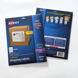 2 Packs Avery White Trueblock Shipping Labels 8.5 x 11 Full Sheet Laser & Inkjet - Picture 1 of 9