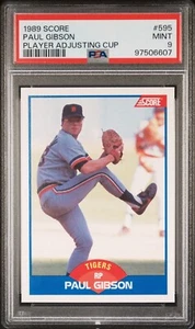 1989 Score PAUL GIBSON "Crotch Grab" Baseball Funny Error Card #595 PSA 9 MINT - Picture 1 of 2