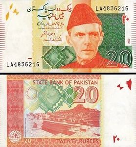 Banknote - 2020 Pakistan, 20 Rupees P55 UNC, Muhammad Ali Jinnah, Mohen Jo Daro - Bild 1 von 1