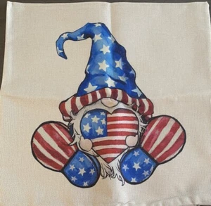Patriotic THROW PILLOW COVER 18"X18" 4th of July GNOME-RED,WHITE,BLUE - Picture 1 of 2