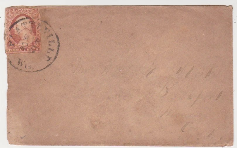 Scott #10 3c  Mar.25 Washington Cover from Platteville Wisconsin to City - Image 1 of 1