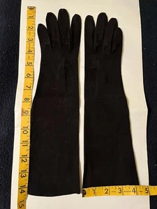 Vintage LONG BLACK SUEDE UNLINED LADIES'S GLOVES - KISLAV - LAVABLE- Size 6 1/2 - Picture 1 of 2