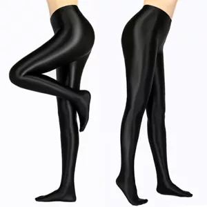 Women's Stretch Oil Shiny Satin Glossy Pantyhose Opaque Tights Stockings Hosiery - Picture 1 of 17