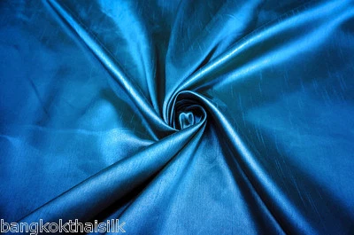 BLUE TEAL DUPIONI FAUX SILK FABRIC Material Bridesmaid Dress Drapes Shirts Suits - Image 1 of 2