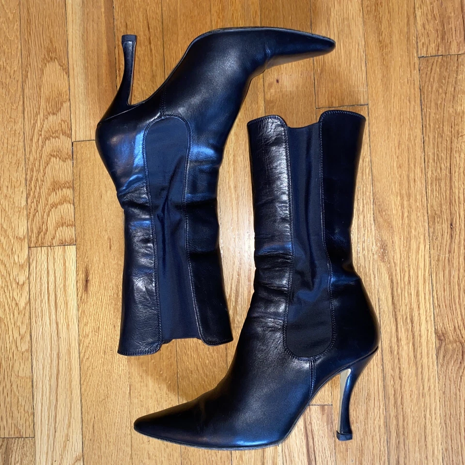 Walter Steiger Y2K Vintage Leather Stiletto Boots 39 8.5 Old Money Quiet Luxury - Image 1 of 4