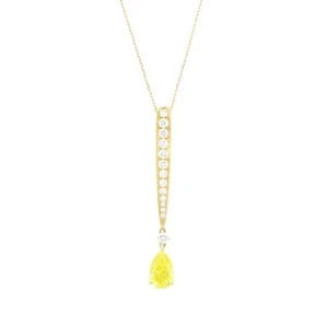 Diamond Pendant and Chain 18ct Yellow Gold Lab Created Pear Shape Yellow LGD033 - Picture 1 of 7