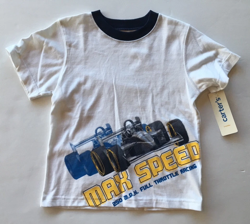 Camiseta Carter's 3 3T Blanca Velocidad Máxima Acelerador Completo Fórmula Carreras Coche de Carreras Nueva con Etiquetas Foto 1 de 1