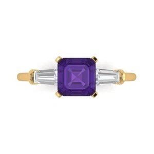 1.62 tcw Square Emerald Engagement Ring 14K Yellow Gold Amethyst Promise Ring - Picture 1 of 11