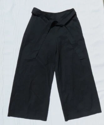 Calça cropped TOPSHOP azul marinho leve mistura de algodão perna larga EUA XS 4 bolsos - Imagem 1 de 4