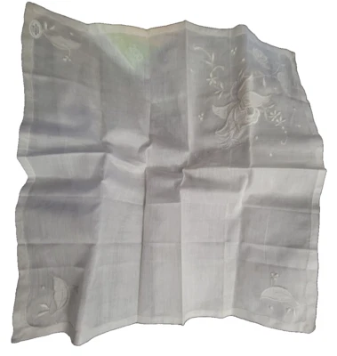 Pañuelo bordado blanco vintage de algodón fino de lino etiqueta original en caja de 15 pulgadas cuadradas Foto 1 de 4