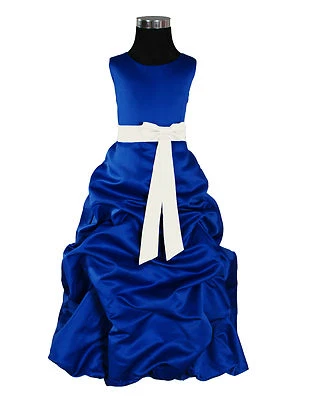 CINDA Flower Girl Party Bridesmaid Dress Royal Blue with Sash in 11 Colours