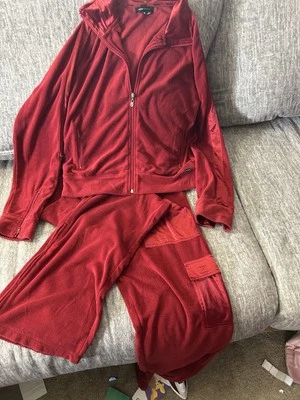 Conjunto de chándal vintage de terciopelo rojo BCBG Max Azria años 2000 y2k L Foto 1 de 4