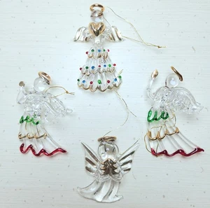 Vintage Spun Glass Angel Christmas Ornaments With Color Accents And Gold - Picture 1 of 8