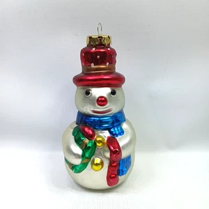 Grande Decorazione Natalizia in Vetro Soffiato - Pupazzo di Neve con Regalo - Foto 1 di 7