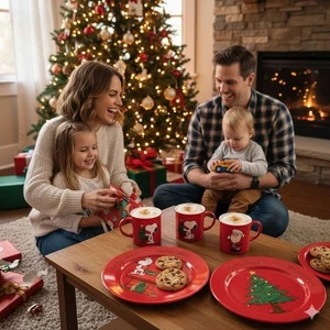 Waechtersbach Peanuts Snoopy Christmas Mugs & 7.5" Plates Set | Germany Vintage - Picture 1 of 14