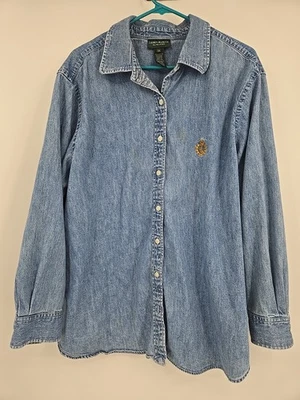 Camisa Denim Azul Desteñido Manga Larga Ralph Lauren Jean Co 3X Logo Foto 1 de 4