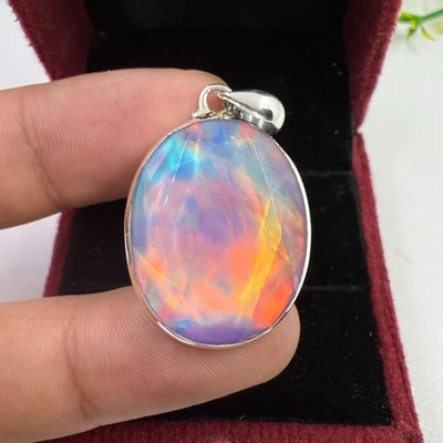 Collar de plata 925 ópalo facetado colgante de ópalo aurora laboratorio joyería Foto 1 de 4