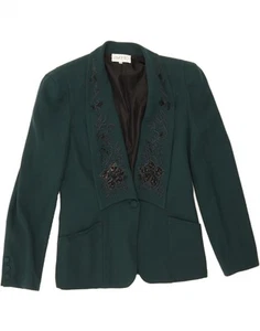 VINTAGE Womens 1 Button Blazer Jacket IT 46 Large Green Floral Acetate AZ01 - Picture 1 of 3