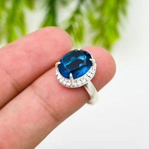 Anillo de joyería hecho a mano de plata de ley 925 con piedras preciosas de topacio azul de Londres para regalo - Imagen 1 de 5