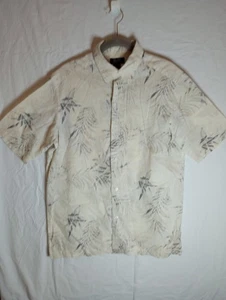 Access Cream Gray Tropical Button Up Short Sleeve Collar Shirt Size Medium - Picture 1 of 7