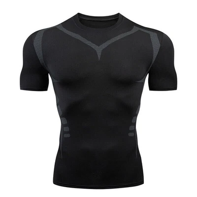 Camisa de compresión de manga corta para hombre capa base top gimnasio deportes entrenamiento camisetas Foto 1 de 4