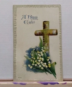 Frohe Ostern geprägte Kreuz und Lilien Postkarte - Bild 1 von 2
