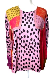Anthropologie Bl^nk London Size S Mixed Print Polka Dot Floral Boho Top Blouse - Picture 1 of 12