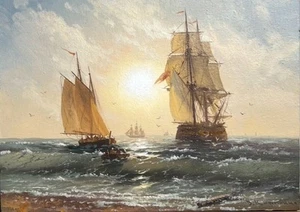 Sonne und Meer Wellen Ölgemälde Gemälde Handarbeit Unikat 30x42cm 2025 - Bild 1 von 13