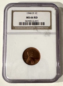 1946-D Lincoln Wheat Cent – NGC MS66RD (Red) - Picture 1 of 2