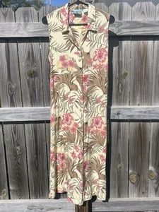 Bahama Beach Hawaiian Tropical Floral Collared Sun Dress Size L Island Vacation - Picture 1 of 18