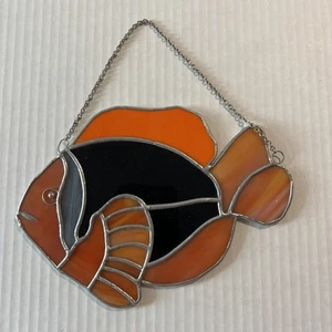 Vintage Sun Catcher Stained Glass Orange & Black Fish Estate Sale Find - Picture 1 of 11