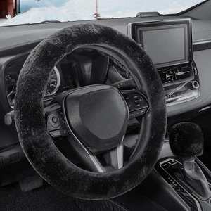Furry Car Steering Wheel Cover with Fluffy Gear Shift Cover Soft Warm Non-Slip C - Picture 1 of 12