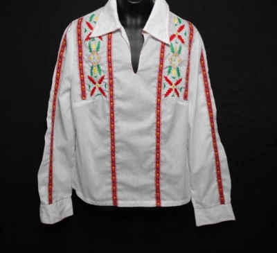 Camisa de Colección Años 70 Navidad Mujer Hippie Boho Blanca Bordada Pull Over Foto 1 de 4